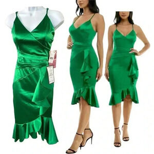 Emerald Sundae Juniors' XS Green Strappy Ruffled Short Dress